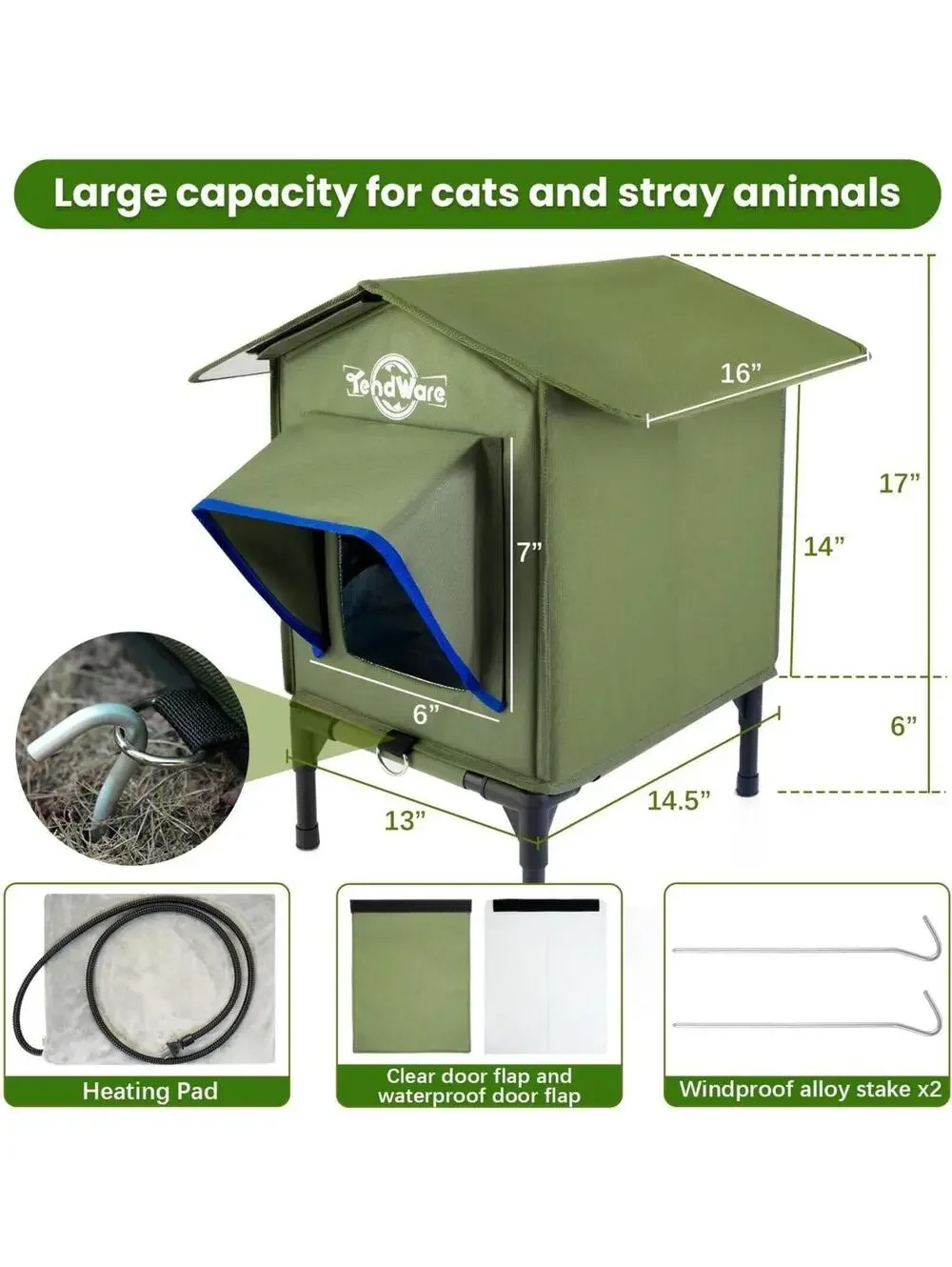 Outdoor Cat House Heated Cat House for Outside with Elevated Base